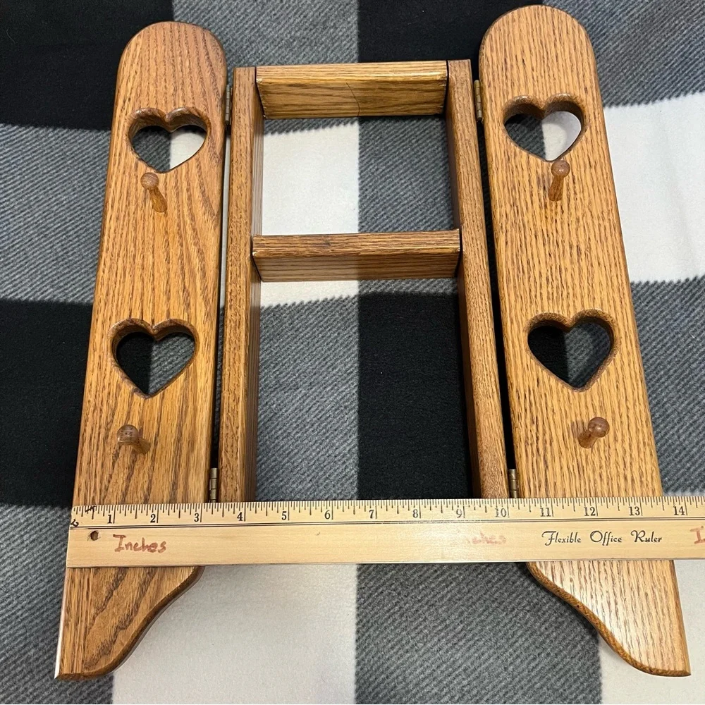 Rustic Amish Handcrafted Wood Wall Mount with Doors Heart Cut-out Peg Hooks